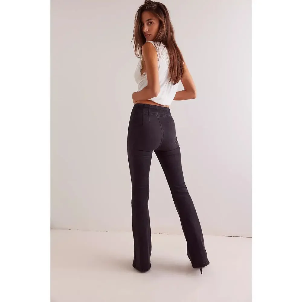 Free People We The Free Jayde Flare Jeans Black Onyx Denim Bell Bottom Size 25